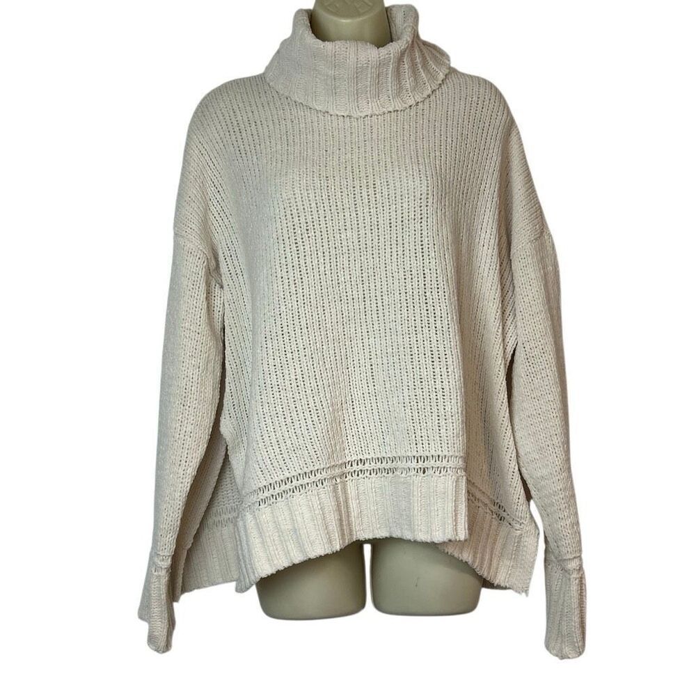 Aerie Oversized Cream Knit Cowl Neck Sweater Size Medium
